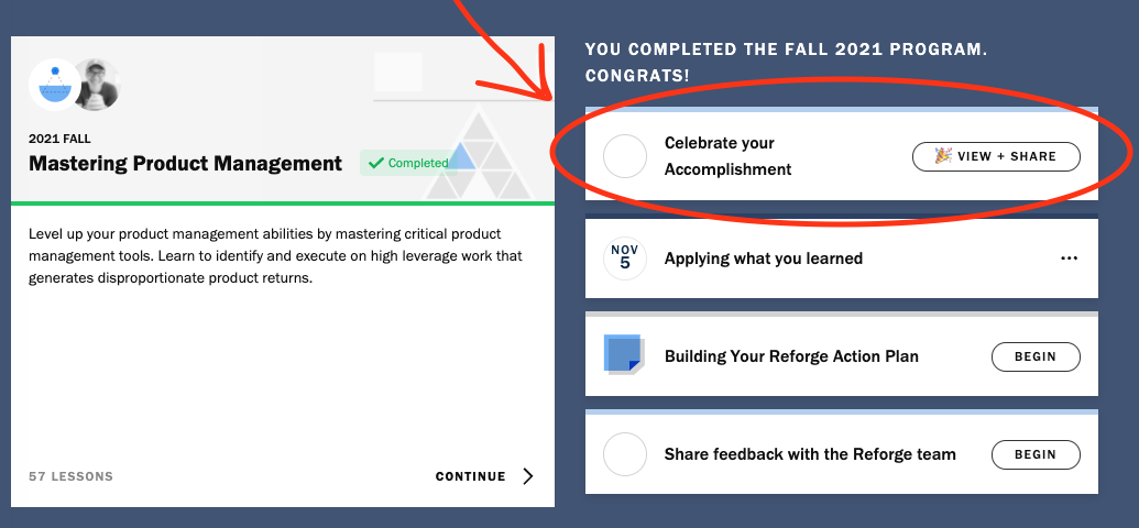 Home-page completion area with the View and Share entry point highlighted